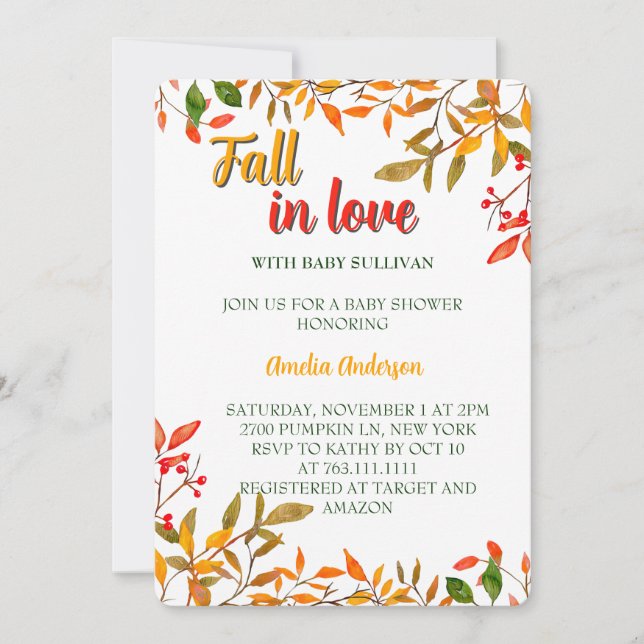 Fall In Love With Baby Autumn Leaves Baby Shower  Invitation (Front)