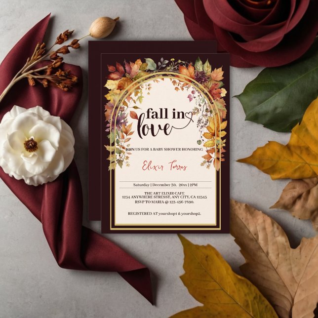 Fall In Love With Baby Autumn Leaves Shower Invitation (Creator Uploaded)