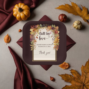 Fall In Love With Baby Autumn Leaves Shower Paper Plate