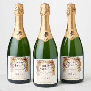 Fall In Love With Baby Autumn Leaves Shower Sparkling Wine Label