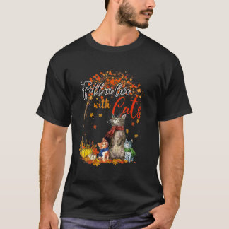 Fall In Love With Cats Autumn Leaves Thanksgiving T-Shirt