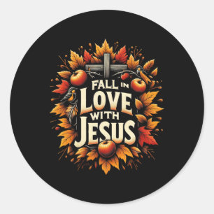 Fall In Love With Jesus Autumn Christian Thanksgiv Classic Round Sticker