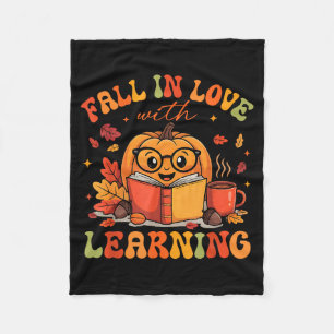 Fall In Love With Learning Autum Thanksgiving Teac Fleece Blanket