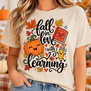 Fall in Love with Learning Autumn Teacher Reading T-Shirt