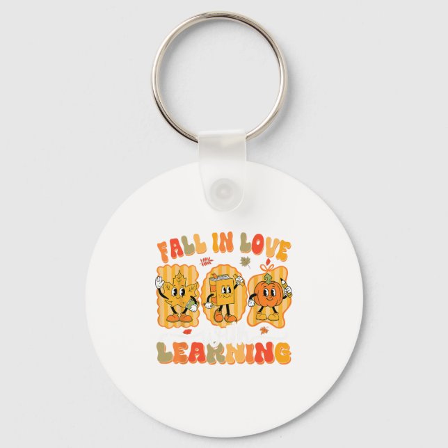 Fall In Love With Learning Funny Teacher Autumn Pu Key Ring (Front)