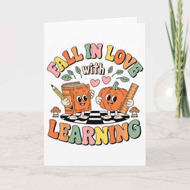 Fall In Love With Learning Retro Autumn Teacher Th Card (Front)