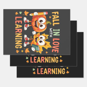 Fall in Love with Learning Teaching School  Wrapping Paper Sheet