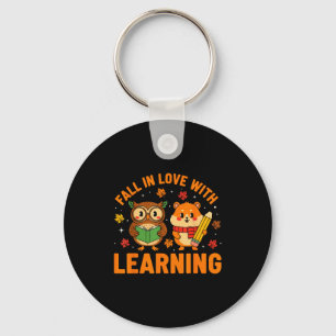 Fall In Love With Learning Vintage Owl And Hamster Key Ring