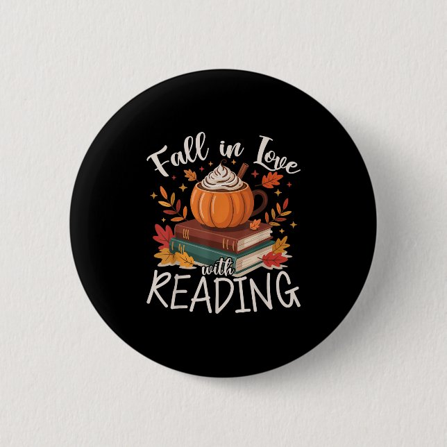 Fall In Love With Reading Autumn Librarian Cute Bo 6 Cm Round Badge (Front)