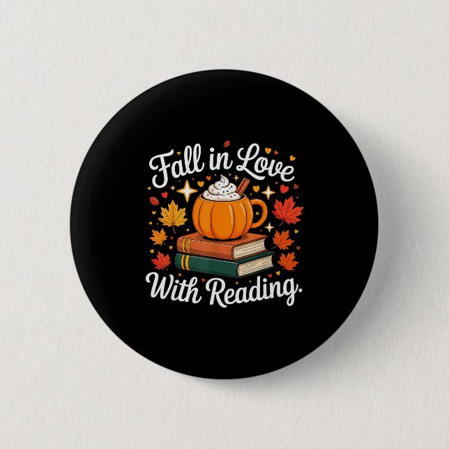 Fall In Love With Reading Autumn Pumpkin Mug Book  6 Cm Round Badge (Front)