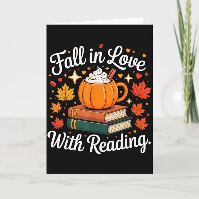 Fall In Love With Reading Autumn Pumpkin Mug Book  Card (Front)