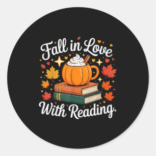 Fall In Love With Reading Autumn Pumpkin Mug Book  Classic Round Sticker