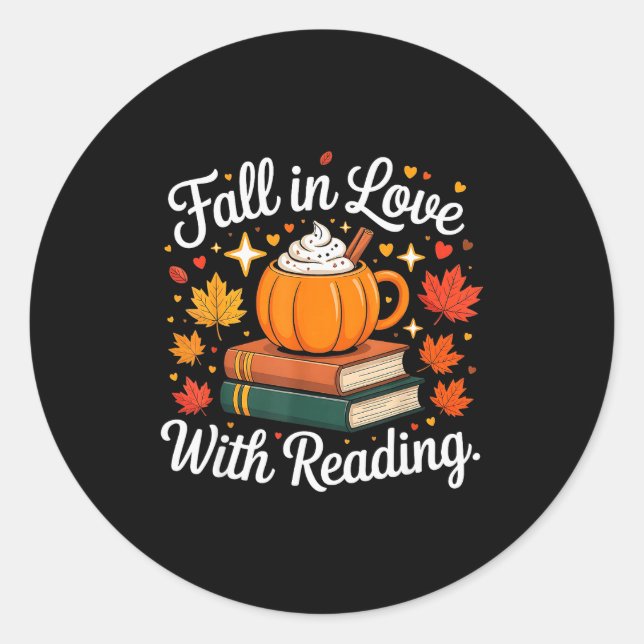 Fall In Love With Reading Autumn Pumpkin Mug Book  Classic Round Sticker (Front)