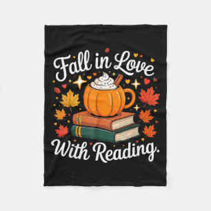 Fall In Love With Reading Autumn Pumpkin Mug Book Fleece Blanket
