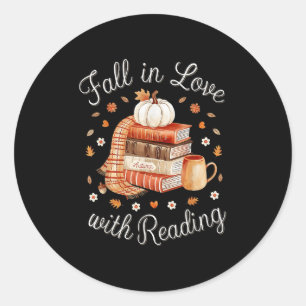 Fall In Love With Reading Book Autumn Pumpkins And Classic Round Sticker