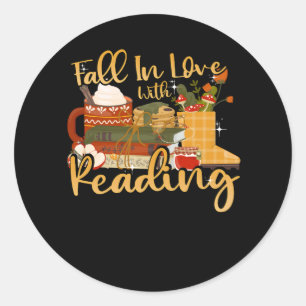 Fall In Love With Reading Book Autumn Pumpkins And Classic Round Sticker