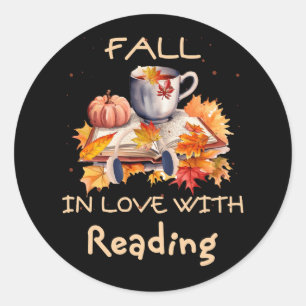 Fall In Love With Reading Book Autumn Pumpkins And Classic Round Sticker