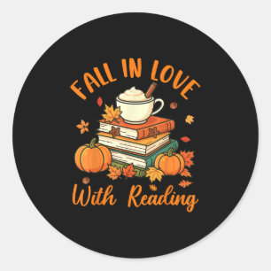 Fall In Love With Reading Book Autumn Pumpkins And Classic Round Sticker
