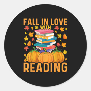 Fall In Love With Reading Book Autumn Pumpkins And Classic Round Sticker