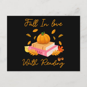 Fall In Love With Reading Book Autumn Pumpkins Holiday Postcard