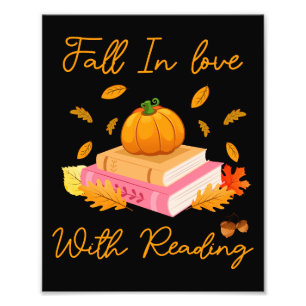 Fall In Love With Reading Book Autumn Pumpkins Photo Print