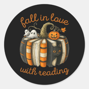 Fall In Love With Reading Halloween Book Pumpkin Classic Round Sticker