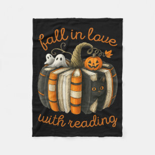 Fall In Love With Reading Halloween Book Pumpkin Fleece Blanket