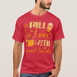 Fall In Love With Second Grade Pumpkin Autumn Seas T-Shirt