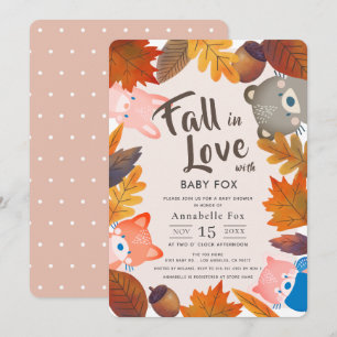 Fall in Love Woodland Animals Pink Baby Shower Invitation
