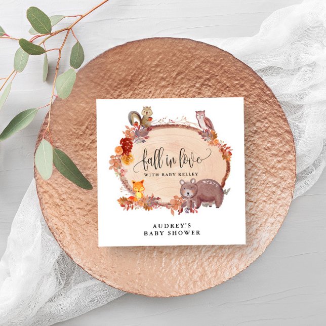 Fall in Love Woodland Animals, Rustic Baby Shower Napkin (Beautiful napkins for your fall themed baby shower.)
