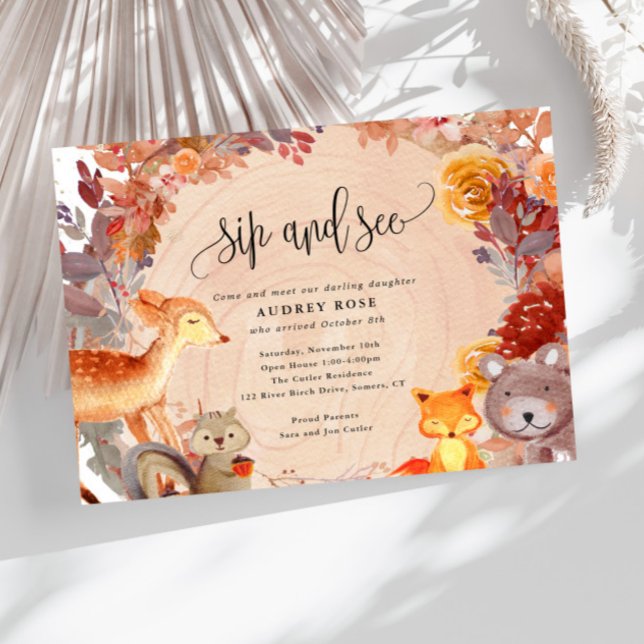 Fall in Love Woodland Animals, Rustic Sip and See  Invitation (Creator Uploaded)