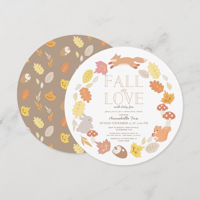 Fall in Love Woodland Animals Virtual Baby Shower Invitation (Front/Back)