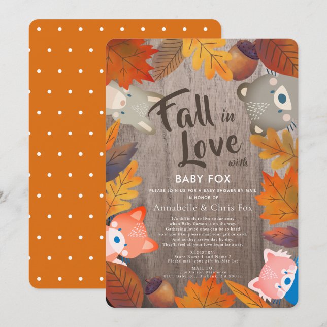 Fall in Love Woodland Animals Wood Shower by Mail Invitation (Front/Back)