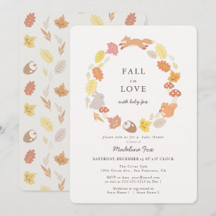 Fall in Love Woodland Animals Wreath Baby Shower Invitation