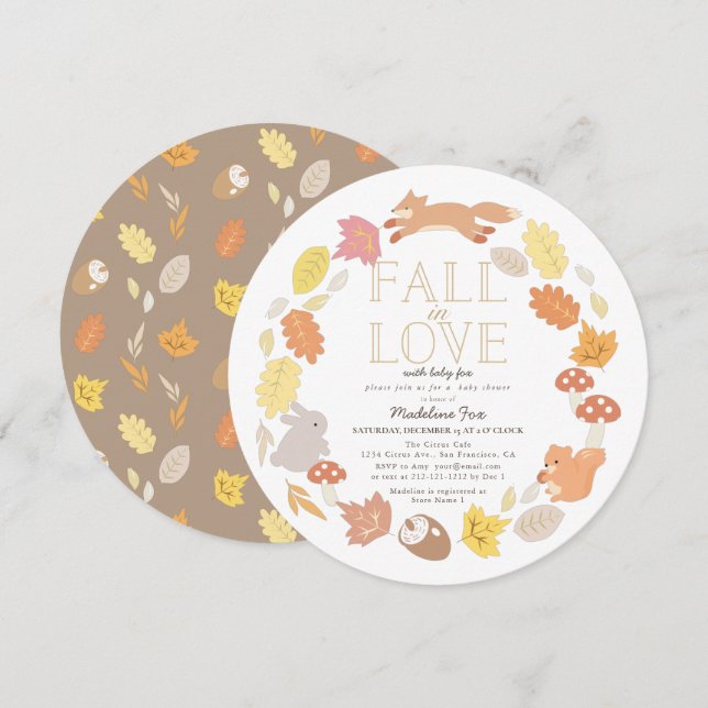Fall in Love Woodland Animals Wreath Baby Shower Invitation (Front/Back)