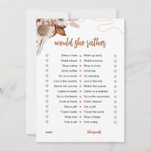 Fall in love   Would She Rather Bridal Shower Game Invitation