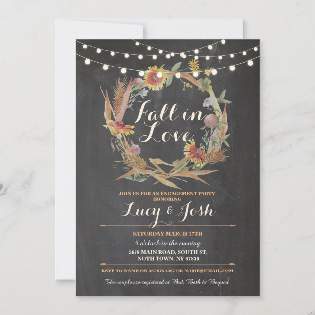 Fall in Love Wreath Fall Engagement Floral Invite (Front)