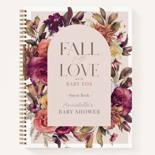 Fall in Love Wreath Pink Baby Shower Guest Book (Front)