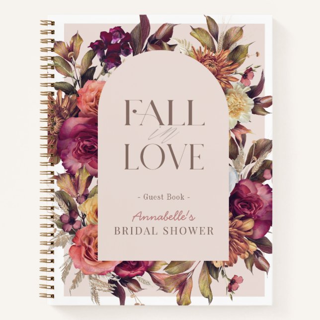 Fall in Love Wreath Pink Bridal Shower Guest Book (Front)