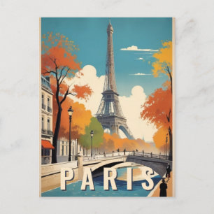 Fall in Paris France Eiffel Tower Retro Travel Postcard