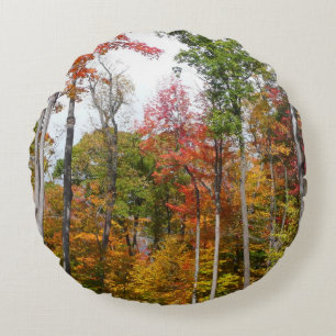 Fall in the Forest Colourful Autumn Photography Round Cushion