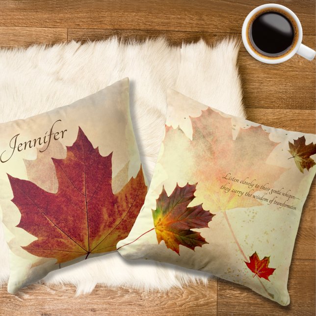 Fall Inspirational Quote Personalised Maple Leaf Cushion (Creator Uploaded)