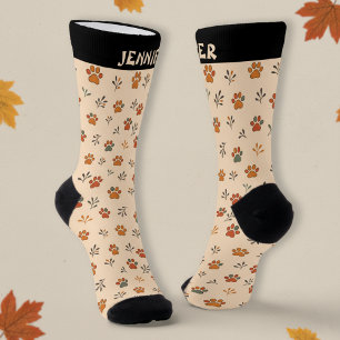 Fall Inspired Paw Print Socks with Custom Name