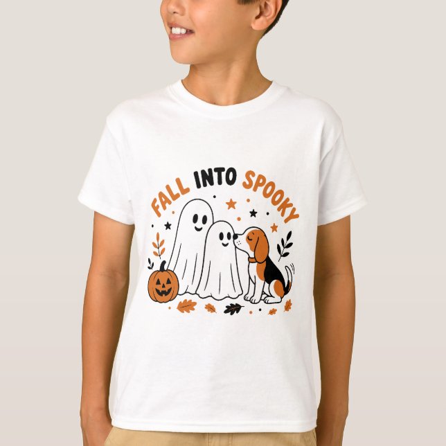 Fall Into Spooky Ghost Design T-Shirt (Front)