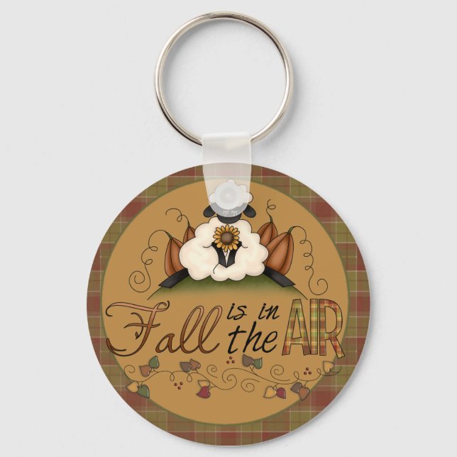 "Fall is in the Air" Autumn Sheep Keychain (Front)