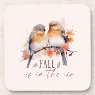 Fall Is In The Air – Cute Birds & Autumn Leaves Coaster