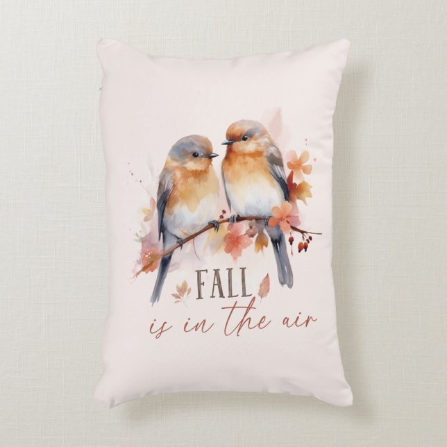 Fall Is In The Air – Cute Birds & Autumn Leaves Decorative Cushion (Front(Vertical))