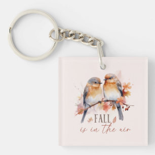 Fall Is In The Air – Cute Birds & Autumn Leaves Key Ring