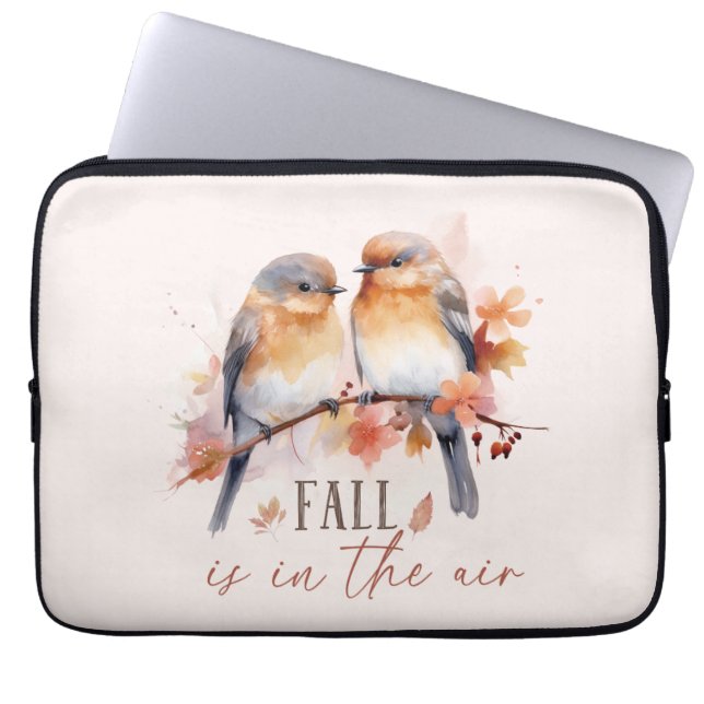 Fall Is In The Air – Cute Birds & Autumn Leaves Laptop Sleeve (Front)