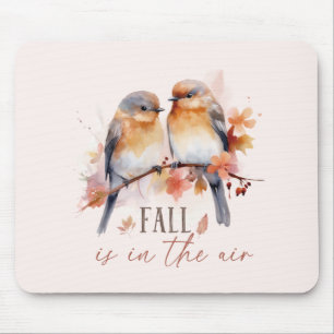 Fall Is In The Air – Cute Birds & Autumn Leaves Mouse Mat